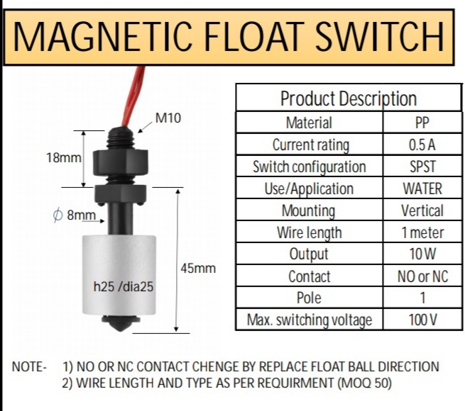 Magnetic Float Switch with Counter Weight thumbnail 2